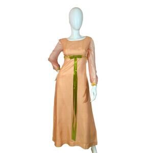 60’s Vintage Peach Bridesmaids Dress with Floral Appliqués